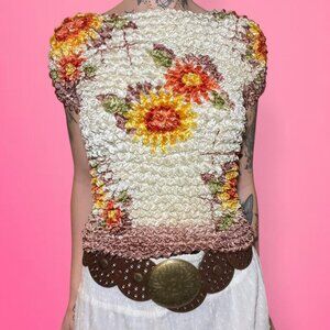 Y2K popcorn crinkle sunflower tank top